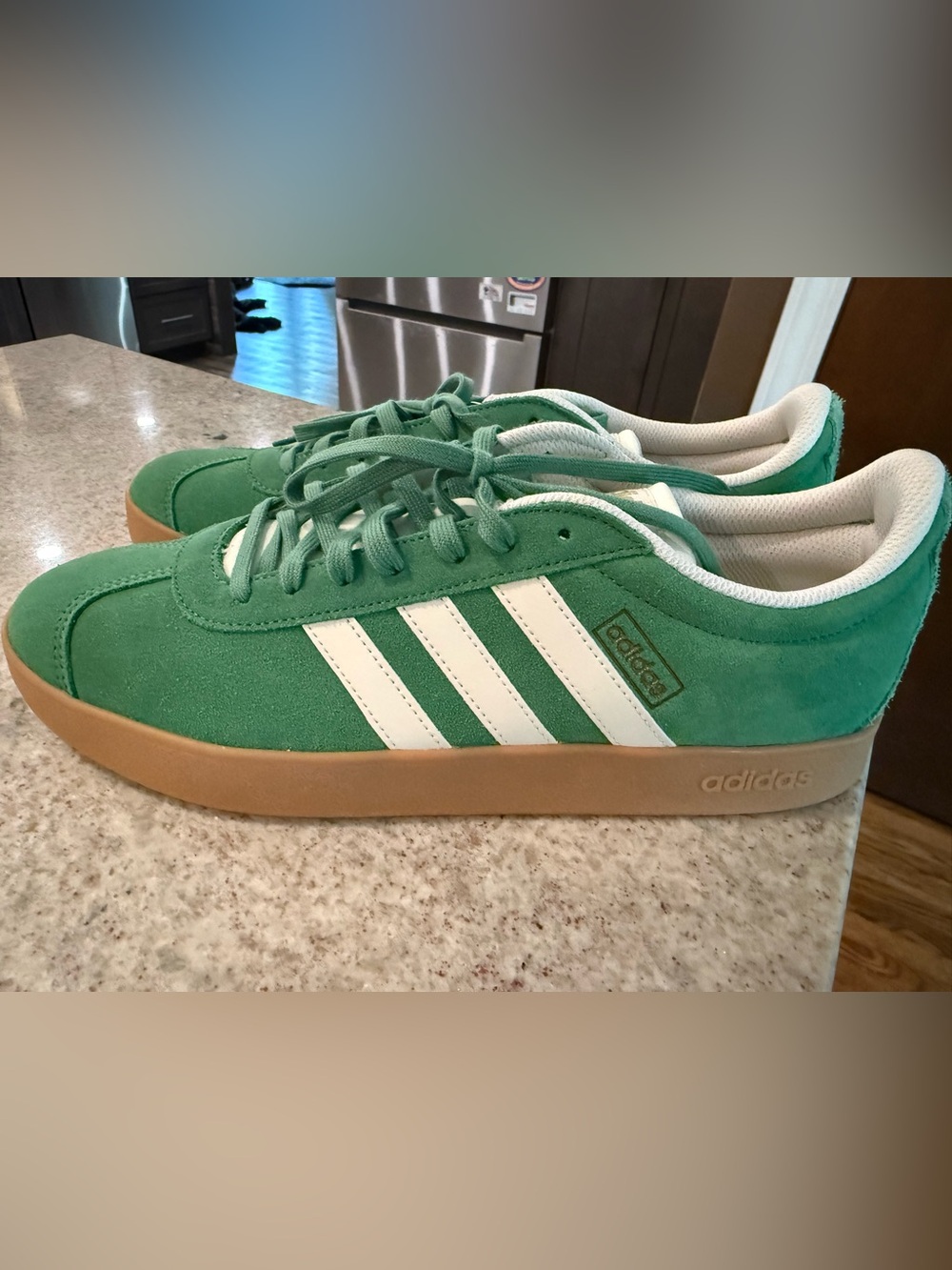 adidas Green Suede Low-Top Sneakers with White Stripes